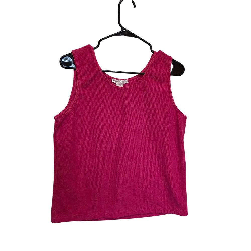 Vintage Claudia D. Pink Scoop Neck Scalloped Hem Solid Knitted Tank Top Size XL